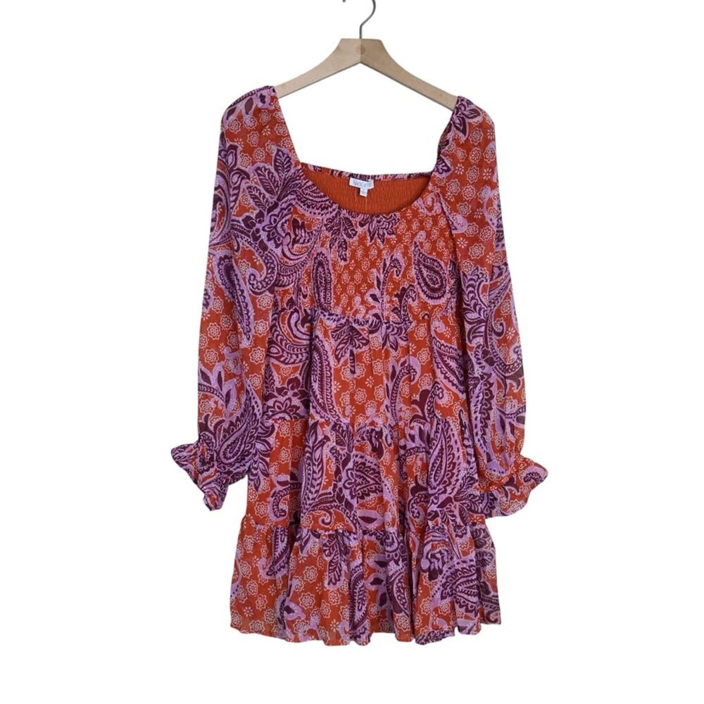 Patrons of Peace Womens S Floral Tiered Ruffle Lined Paisley Mini Dress NEW